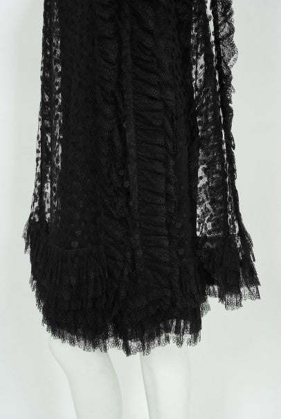 1967 Galanos Couture Documented Black Polka-Dot Lace Cocktail Dress