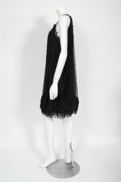 1967 Galanos Couture Documented Black Polka-Dot Lace Cocktail Dress
