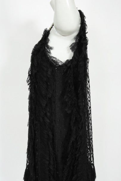 1967 Galanos Couture Documented Black Polka-Dot Lace Cocktail Dress