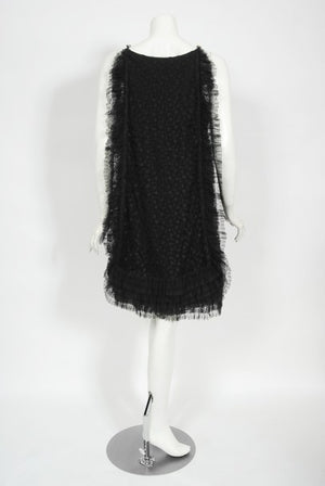1967 Galanos Couture Documented Black Polka-Dot Lace Cocktail Dress