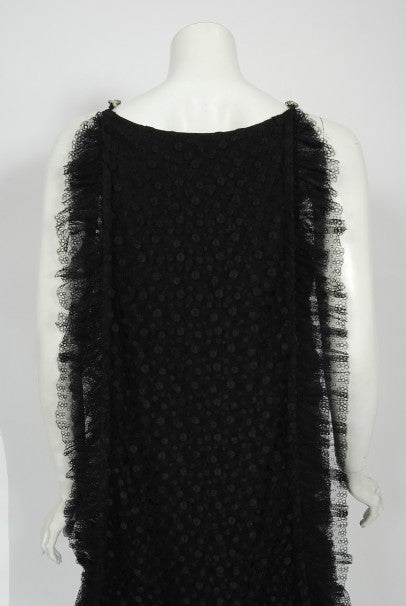 1967 Galanos Couture Documented Black Polka-Dot Lace Cocktail Dress