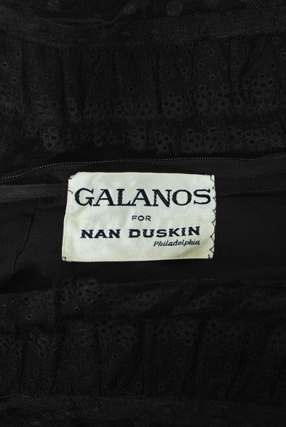 1967 Galanos Couture Documented Black Polka-Dot Lace Cocktail Dress