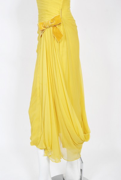 1950&#39;s Philip Hulitar Yellow Pleated Silk Chiffon Draped Hourglass Dress