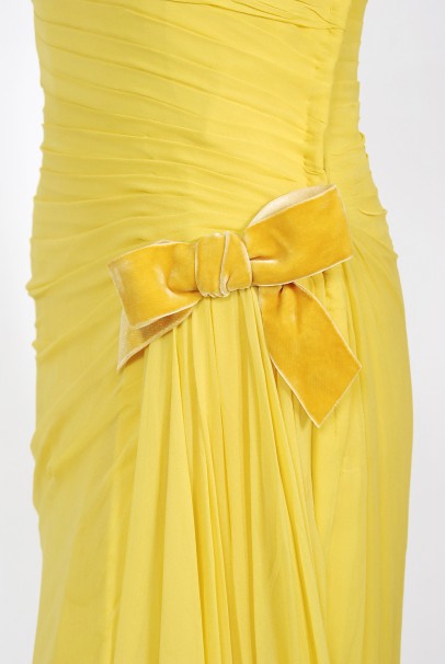 1950&#39;s Philip Hulitar Yellow Pleated Silk Chiffon Draped Hourglass Dress