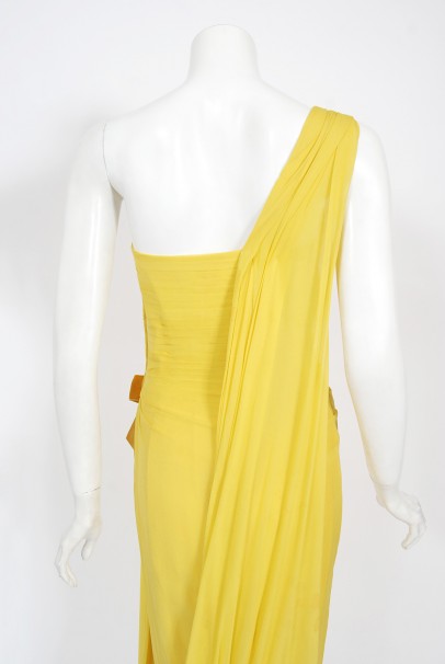 1950&#39;s Philip Hulitar Yellow Pleated Silk Chiffon Draped Hourglass Dress