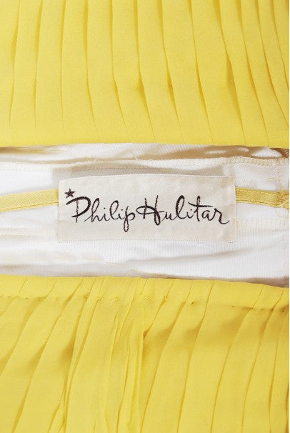 1950&#39;s Philip Hulitar Yellow Pleated Silk Chiffon Draped Hourglass Dress