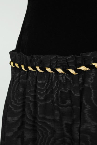 1970&#39;s Loris Azzaro Couture Black Gold Silk &amp; Velvet Lace-Up Corset Gown