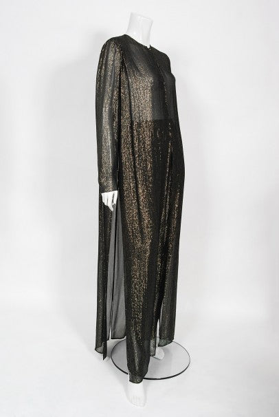 1970's Jean Patou Sheer Metallic Lurex Silk Full-Length Jacket Pantsuit