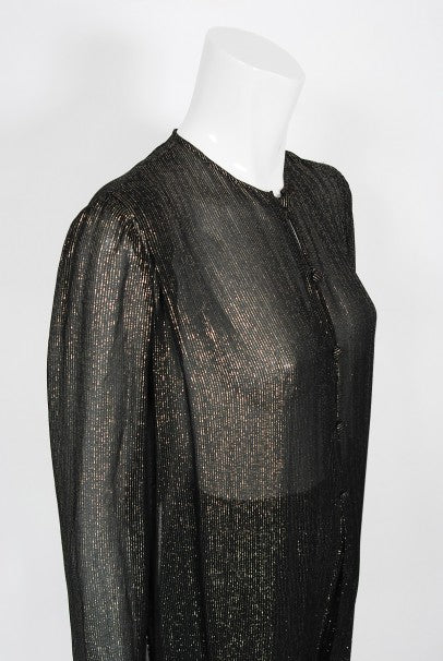 1970&#39;s Jean Patou Sheer Metallic Lurex Silk Full-Length Jacket Pantsuit