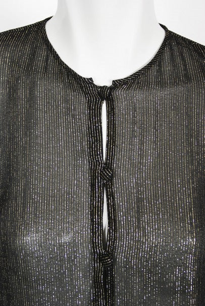 1970&#39;s Jean Patou Sheer Metallic Lurex Silk Full-Length Jacket Pantsuit