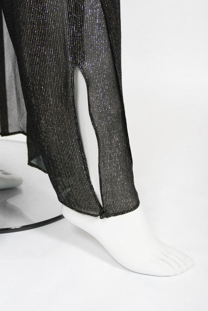 1970&#39;s Jean Patou Sheer Metallic Lurex Silk Full-Length Jacket Pantsuit