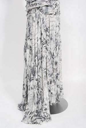 2006 John Galliano Documented Runway Newspaper Print Silk & Lace Gown