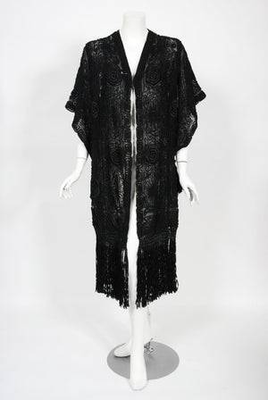 1910's Henriette Favre Paris Couture Embroidered Net-Lace Fringed Jacket