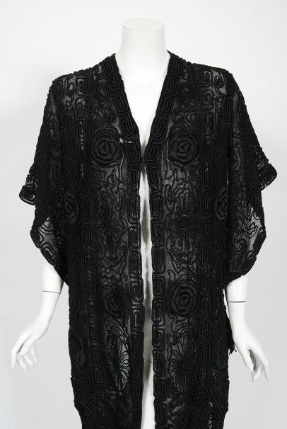 1910&#39;s Henriette Favre Paris Couture Embroidered Net-Lace Fringed Jacket