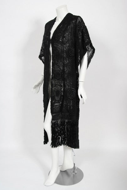 1910&#39;s Henriette Favre Paris Couture Embroidered Net-Lace Fringed Jacket