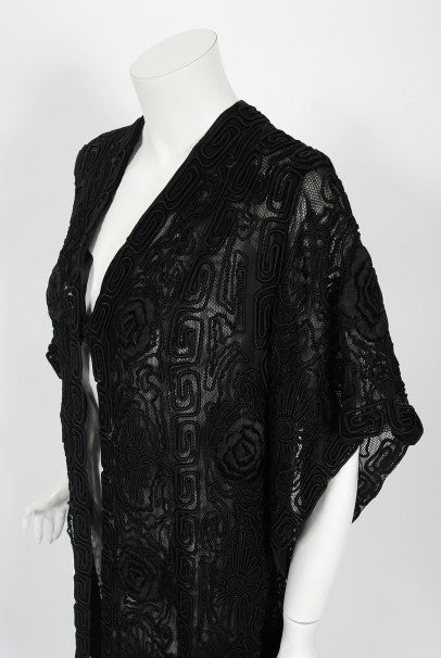 1910&#39;s Henriette Favre Paris Couture Embroidered Net-Lace Fringed Jacket