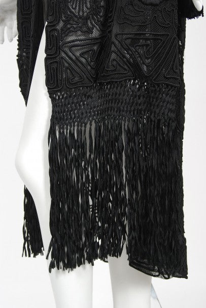 1910&#39;s Henriette Favre Paris Couture Embroidered Net-Lace Fringed Jacket