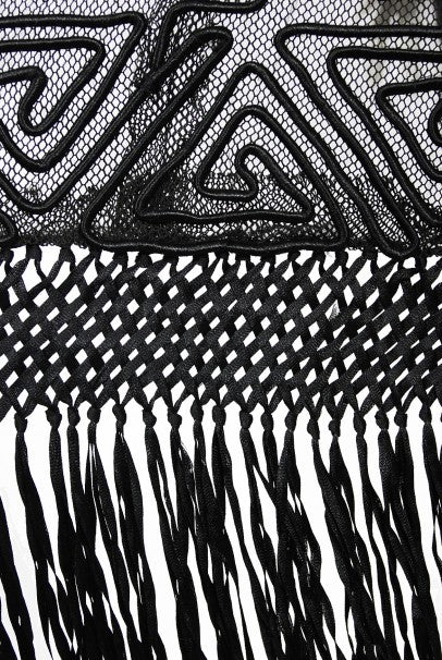 1910&#39;s Henriette Favre Paris Couture Embroidered Net-Lace Fringed Jacket