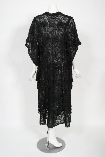 1910&#39;s Henriette Favre Paris Couture Embroidered Net-Lace Fringed Jacket