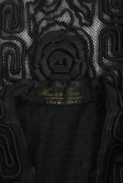 1910&#39;s Henriette Favre Paris Couture Embroidered Net-Lace Fringed Jacket