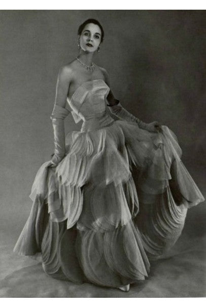 1955 Jean Desss Haute Couture Documented Black Chiffon Petal Dress 1955 Jean Desss Haute Couture Documented Black Chiffon Petal Dress