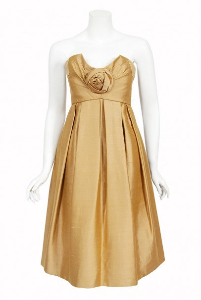 1958 Yves Saint Laurent For Christian Dior Golden Silk Strapless Dress
