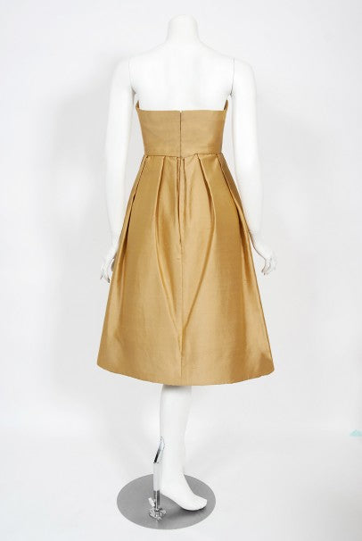 1958 Yves Saint Laurent For Christian Dior Golden Silk Strapless Dress