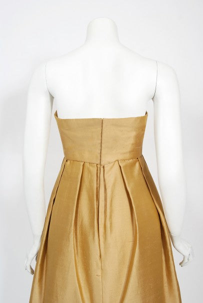 1958 Yves Saint Laurent For Christian Dior Golden Silk Strapless Dress - Timeless Vixen 1958 Yves Saint Laurent For Christian Dior Golden Silk Strapless Dress - Timeless Vixen
