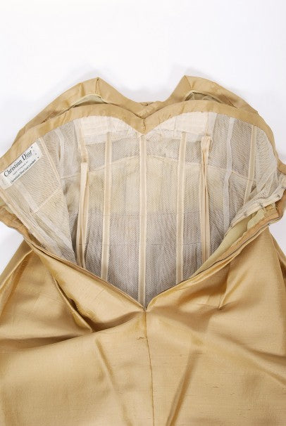 1958 Yves Saint Laurent For Christian Dior Golden Silk Strapless Dress