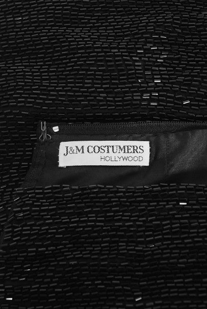 1970&#39;s Black Fully-Beaded Silk Satin Halter Custom Couture Jumpsuit