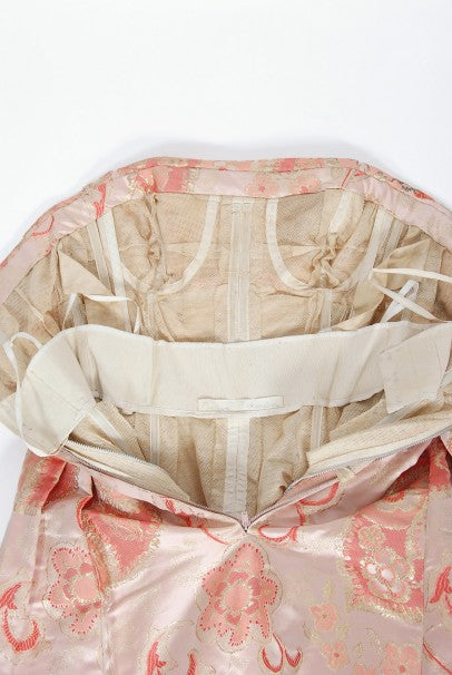 1963 Pierre Balmain Couture Documented Metallic Pink Silk Strapless Gown