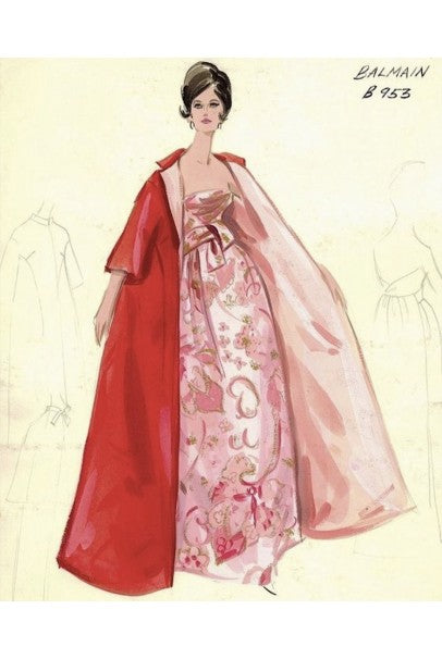 1963 Pierre Balmain Couture Documented Metallic Pink Silk Strapless Gown