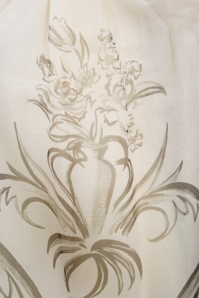 1950&#39;s Hattie Carnegie Couture Whimsical Hand Painted Cream Silk Gown