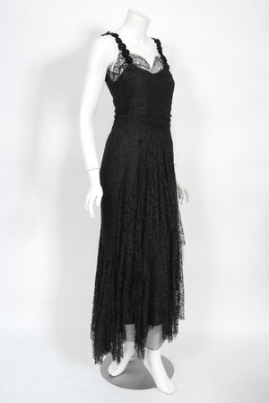 1930's Bonwit Teller Couture Scalloped Lace Appliqué Bias-Cut Gown