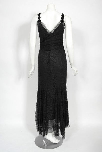 1930&#39;s Bonwit Teller Couture Scalloped Lace Appliqué Bias-Cut Gown