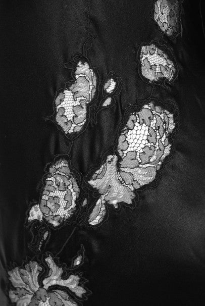 1930&#39;s Black Silk &amp; Sheer Lace Cut Outs Hourglass Bias-Cut Trained Gown