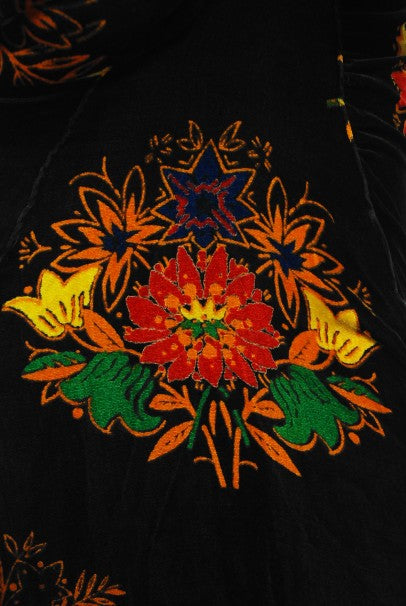 1930&#39;s Lewis Aronson Couture Floral Ruched Silk Velvet Bias-Cut Gown