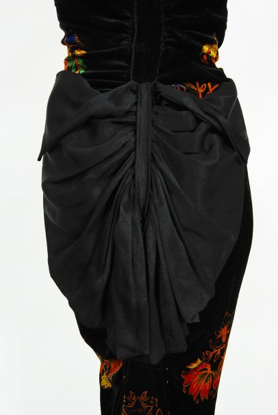 1930&#39;s Lewis Aronson Couture Floral Ruched Silk Velvet Bias-Cut Gown