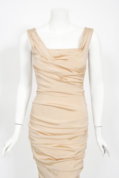 2013 Dolce &amp; Gabbana Naked Nude Ruched Stretch Silk Hourglass Mermaid Gown