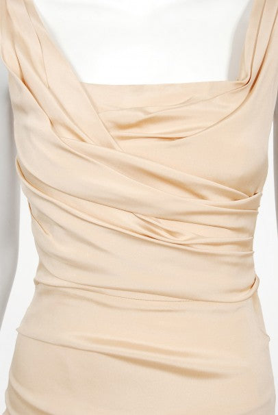 2013 Dolce &amp; Gabbana Naked Nude Ruched Stretch Silk Hourglass Mermaid Gown