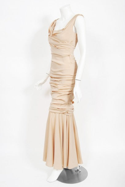 2013 Dolce &amp; Gabbana Naked Nude Ruched Stretch Silk Hourglass Mermaid Gown