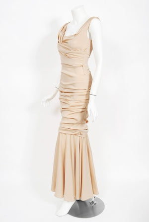 2013 Dolce & Gabbana Naked Nude Ruched Stretch Silk Hourglass Mermaid Gown