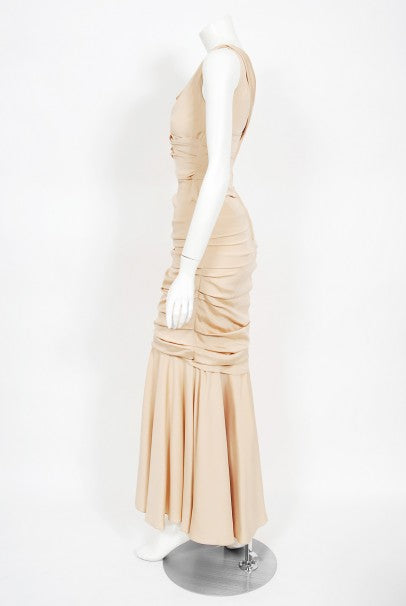 2013 Dolce &amp; Gabbana Naked Nude Ruched Stretch Silk Hourglass Mermaid Gown