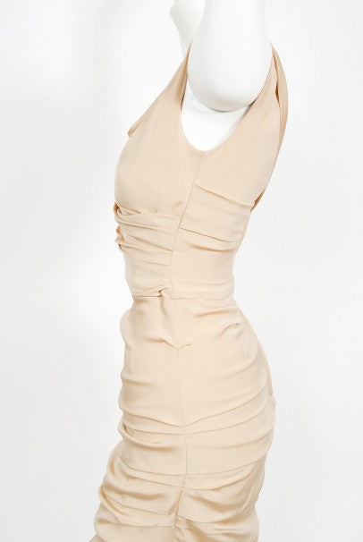 2013 Dolce &amp; Gabbana Naked Nude Ruched Stretch Silk Hourglass Mermaid Gown