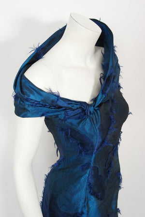 1999 Christian Dior by Galliano Sapphire Blue Eyelash Silk Bias-Cut Gown