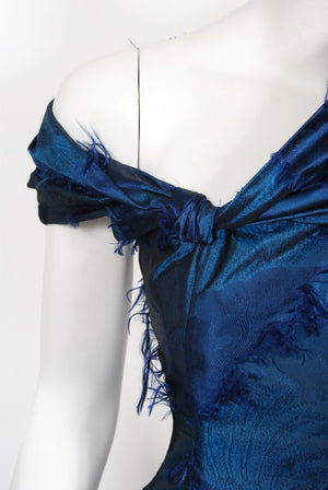 1999 Christian Dior by Galliano Sapphire Blue Eyelash Silk Bias-Cut Gown