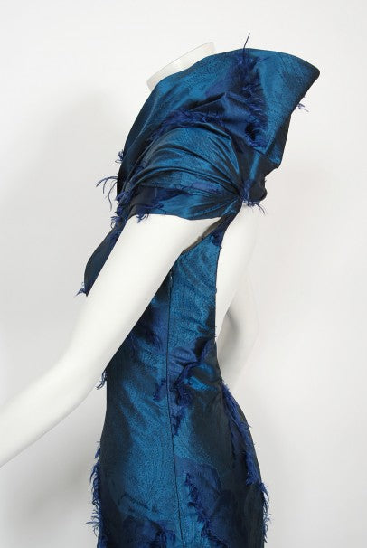 1999 Christian Dior by Galliano Sapphire Blue Eyelash Silk Bias-Cut Gown