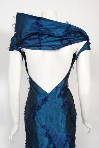 1999 Christian Dior by Galliano Sapphire Blue Eyelash Silk Bias-Cut Gown