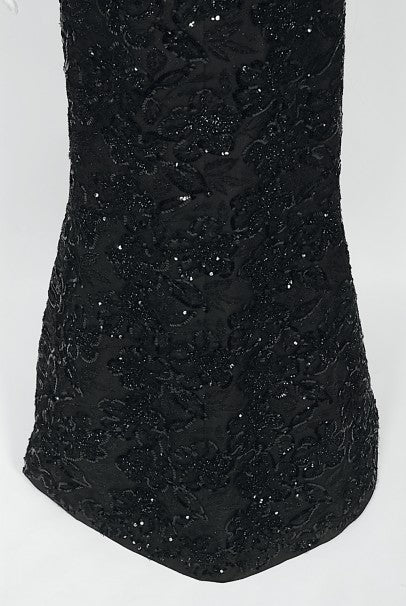 1984 Yves Saint Laurent Haute Couture Sequin Satin Maxi Tuxedo Jacket