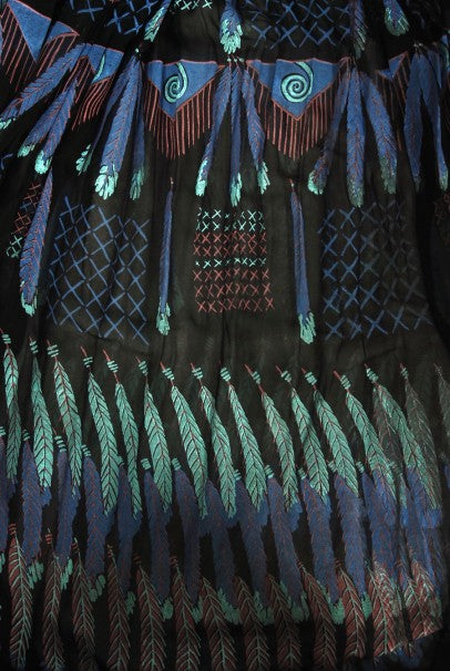 1970 Zandra Rhodes Hand-Painted &#39;Indian Feathers&#39; Sheer Silk Dress Set